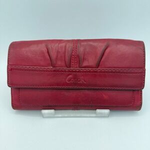 Coach Red Leather Wallet Snap Closure Zipβ Around Continental Style